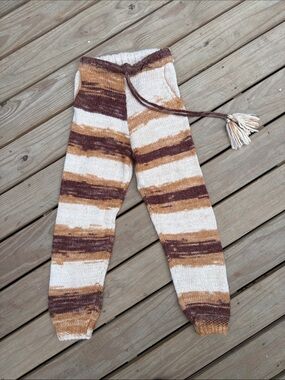 Moon River Cream Brown & Tan Striped Knit Pants